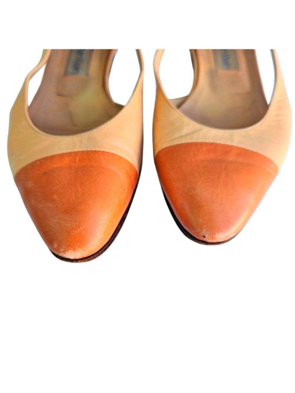 Vintage Calvin Klein Flats Italy Leather Cap Toe Cutout Beige Orange Sz 5 - Picture 6 of 12